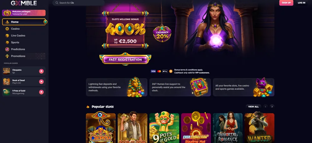 Lobby a uvítacia ponuka Gxmble