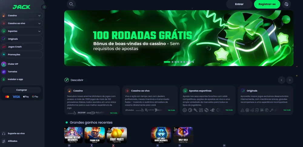 Lobby a uvítacia ponuka Jack.com